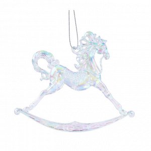 СНОУ БУМ Подвеска декоративная в виде лошадки, переливающийся перламутровый цвет, пластик, 14x12см