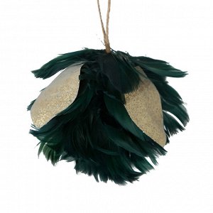 СНОУ БУМ Подвеска, в виде цветка из перьев, 12 см, цвет темно зеленый