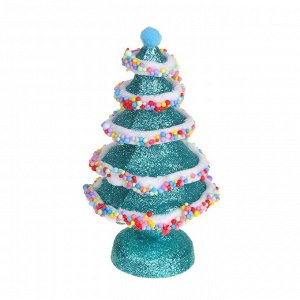 СНОУ БУМ Декор в виде елки, с глиттером и помпонами, 9,5x9,5x17 см, цвет голубой