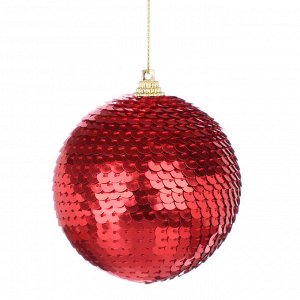 СНОУ БУМ Подвеска шар с пайетками, красный цвет, пластик, 8см, арт.2