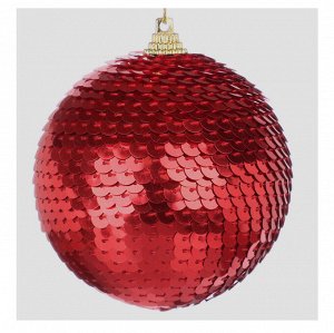 СНОУ БУМ Подвеска шар с пайетками, красный цвет, пластик, 8см, арт.2