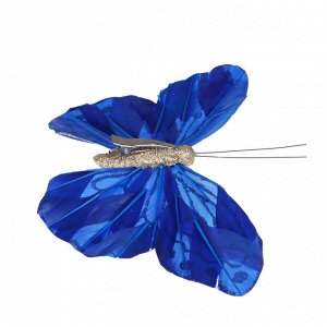 СНОУ БУМ Украшение декоративное в виде бабочки, полиэстер, 13,5x10 см, цвет синий с золотом