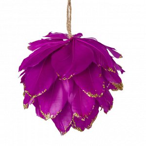 СНОУ БУМ Подвеска, в виде цветка из перьев, 12 см, цвет фуксия с золотом