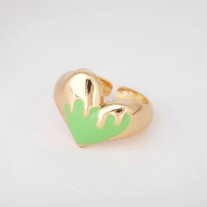 Кольцо "Сердце" флюидное, цвет зелёный в золоте, безразмерное   9679556