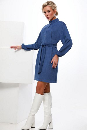 Платье с воротником-стойка серо-синего цвета