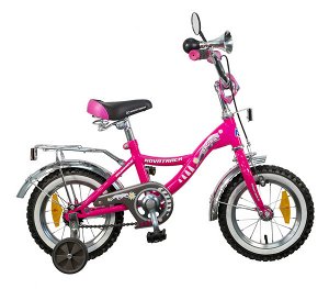 Велосипед NOVATRACK 12",S, Багира, розовый,тормоз 1 руч. нож.,крылья и багажник хромир #038289