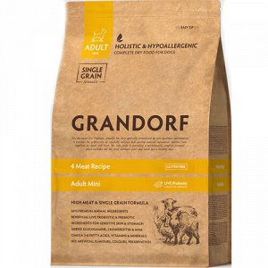 Grandorf Probiotic Adult Mini Корм c 4-мя видами мяса и бурым рисом для собак мелких пород 1 кг