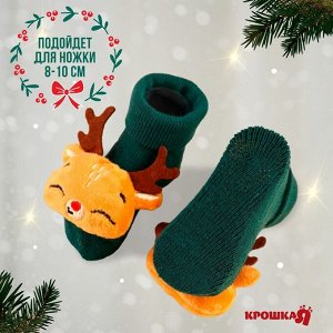 Подарочный набор новогодний «Оленёнок, красная клетка» держатель для соски-пустышки на ленте, носочки - погремушки, Крошка Я