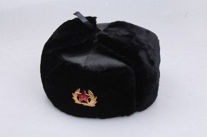 Шапка ушанка мужская, женская, СССР военная с кокардой, зимняя, 58см