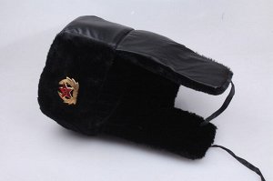 Шапка ушанка мужская, женская, СССР военная с кокардой, зимняя, 58см