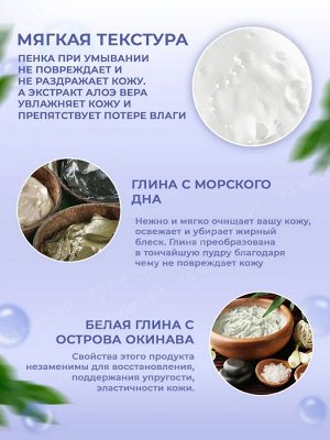 Увлажняющая и разглаживающая пенка для умывания с двумя видами натуральной глины и экстрактом алое-вера, 120 гр., 1/48, Япония