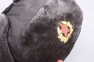 Шапка ушанка мужская, женская, СССР военная с кокардой, зимняя, 58 см