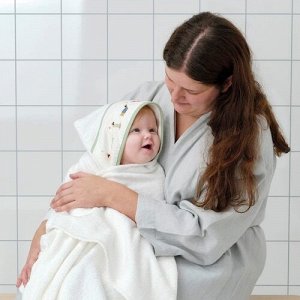 DRÖMSLOTT, Детское полотенце с капюшоном, рисунок щенка /белое, 60x125 см