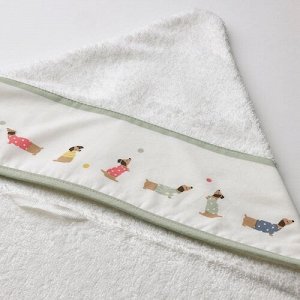 DRÖMSLOTT, Детское полотенце с капюшоном, рисунок щенка /белое, 60x125 см