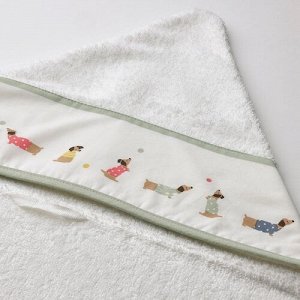 IKEA DRÖMSLOTT, Детское полотенце с капюшоном, рисунок щенка /белое, 60x125 см