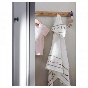 IKEA DRÖMSLOTT, Детское полотенце с капюшоном, рисунок щенка /белое, 60x125 см