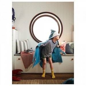 IKEA BLÅVINGAD, Полотенце с капюшоном, в форме акулы /сине-серое, 70x140 см