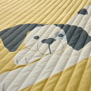 DRÖMSLOTT, Стеганое одеяло с рисунком щенка в горошек /желто-белый, 105 см