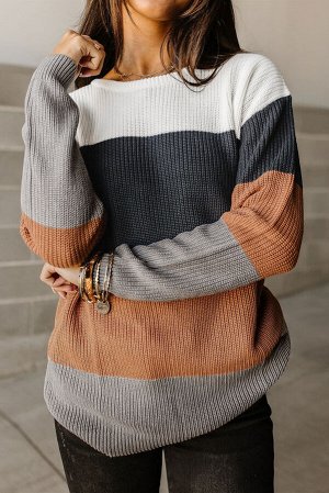 Черный полосатый свитер с круглым вырезом