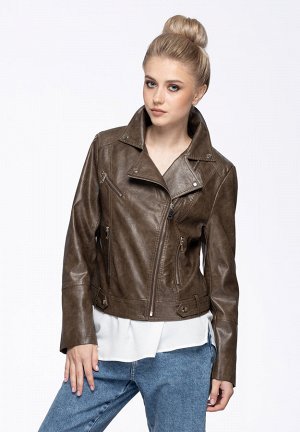 ANNA KORF Женская кожаная куртка из premium eco-кожи, цвет коричневый