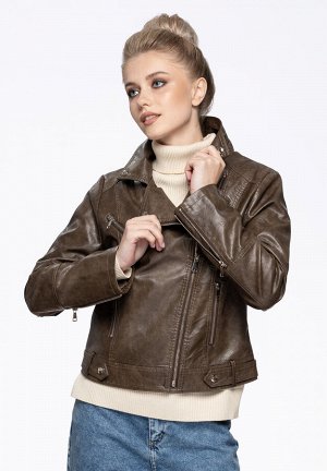 ANNA KORF Женская кожаная куртка из premium eco-кожи, цвет коричневый