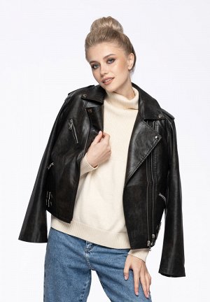 ANNA KORF Женская кожаная куртка из premium eco-кожи, цвет черный