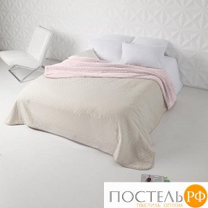 Одеяло - покрывало (иск.мех + одн.ткань) 200x220 Ткань: Светло-Бежевый, Мех: Нежно-Розовый