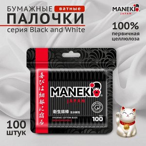 Палочки ватные гигиен. "Maneki" B&W, с черн. бум. стиком и черн. аппл., в zip-пакете, 100 шт./упак