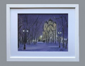 Авторская картина пастелью "В зимнем парке" А3. В раме