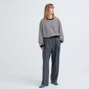 UNIQLO - хлопковый лонгслив в полоску фасона унисекс - 01 OFF WHITE