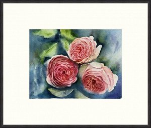 Авторская картина акварелью "Розы в саду" в раме 40х50