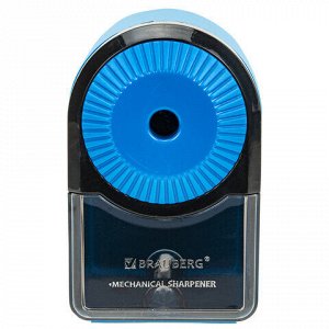 Точилка механическая BRAUBERG ULTRA для чернографитных и цветных карандашей, крепление к столу, цвет корпуса голубой с черным, 271342