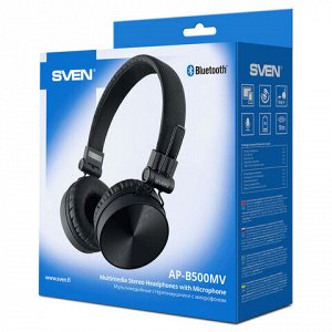 Наушники с микрофоном (гарнитура) SVEN AP-B500MV, Bluetooth, беспроводные, черные, SV-018283