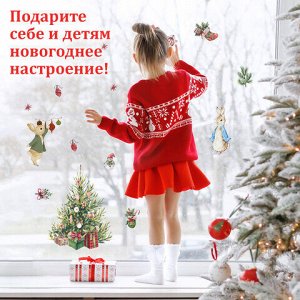 Наклейка для окон двусторонняя МНОГОРАЗОВАЯ 30х38 см "Зайцы и ёлка", ЗОЛОТАЯ СКАЗКА, 591181
