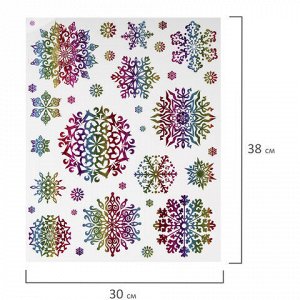 Наклейка для окон двусторонняя МНОГОРАЗОВАЯ 30x38 см, "Снежинки", голография, ЗОЛОТАЯ СКАЗКА