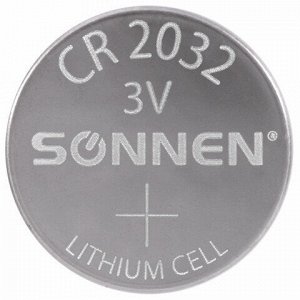 Батарейки литиевые SONNEN Lithium CR2032 "таблетки, дисковые, кнопочные" КОМПЛЕКТ 5 шт., блистер, 455504