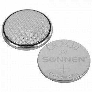 Батарейка литиевая SONNEN Lithium CR2430 "таблетка, дисковая, кнопочная" 1 шт., блистер, 455600