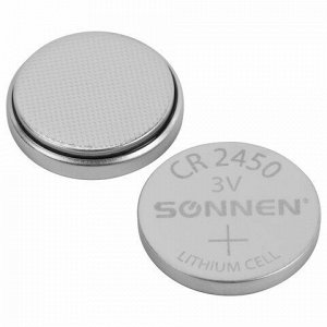 Батарейка литиевая SONNEN Lithium CR2450 "таблетка, дисковая, кнопочная" 1 шт., блистер, 455601