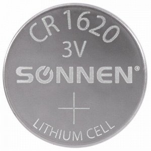 Батарейка литиевая CR1620 1 шт. "таблетка, дисковая, кнопочная", SONNEN Lithium, в блистере, 455599