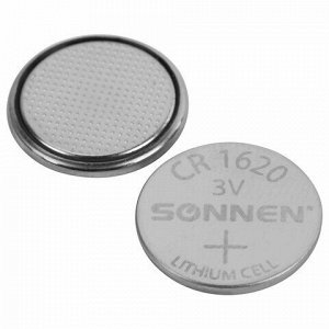 Батарейка литиевая SONNEN Lithium CR1620 "таблетка, дисковая, кнопочная" 1 шт., блистер, 455599