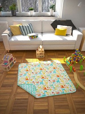 Коврик детский стёганный Amarobaby Soft Mat 115х115 см, Жирафики (бирюзовый)