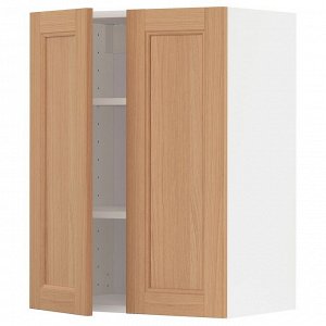 МЕТОД, настенный шкаф с полками / 2 дверцы, белый / дуб Ведхамн, 60x37x80 см