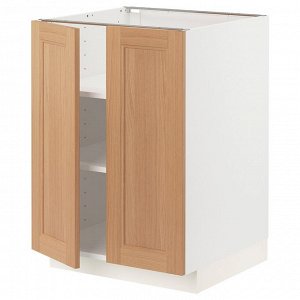 МЕТОД, базовый шкаф с полками/ 2 дверцы, белый / дуб Ведхамн, 60x60x80 см