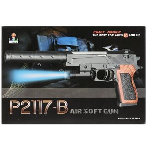 Пистолет с глушителем, с фонарем P2117-B в кор.