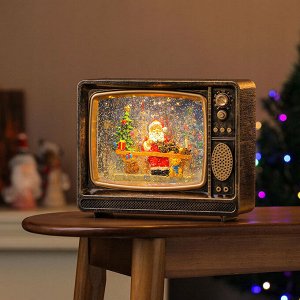Новогодний светильник Телевизор с подсветкой и снегом для украшения дома