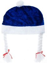 Колпак Новогодний Шапка Снегурочка с косичками синяя 28*20см НУ-5659