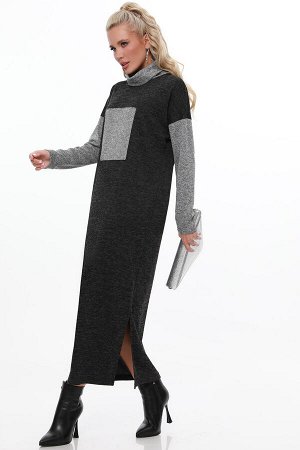 Платье темно-серое трикотажное длинное с разрезами