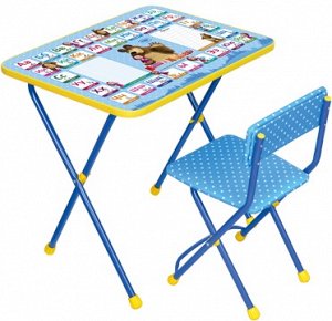 К-т мебели "Азбука 2" Маша и медведь (стол570+стул мякг) КП2/2 сине/голубой