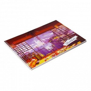 Скетчбук А4, 40 листов на гребне по короткой стороне "Картина маслом", обложка мелованный картон, твёрдая подложка, блок 100 г/м²