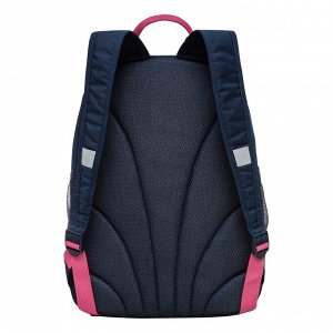 Рюкзак школьный GRIZZLY с карманом для ноутбука 13&quot;, жесткой спинкой, двумя отделениями, для девочки синий кошки